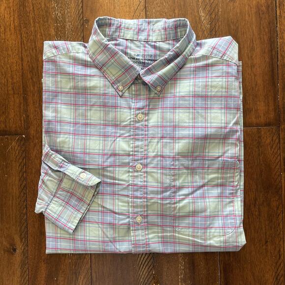 Vineyard Vines Shirt Mens XL Green Blue Red Plaid OTG Performance brrr Cooling - Picture 2 of 10